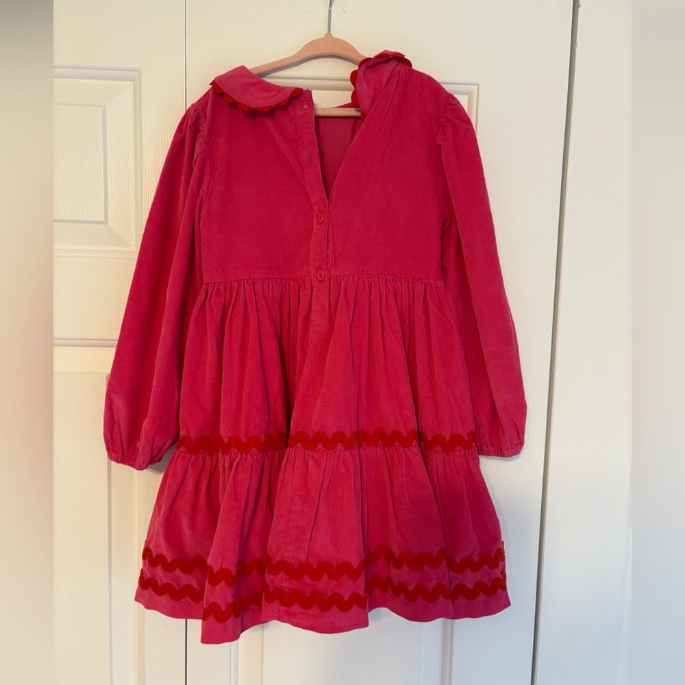 Mini Boden Bright Pink Tiered Long-Sleeve Dress - Picture 4 of 6